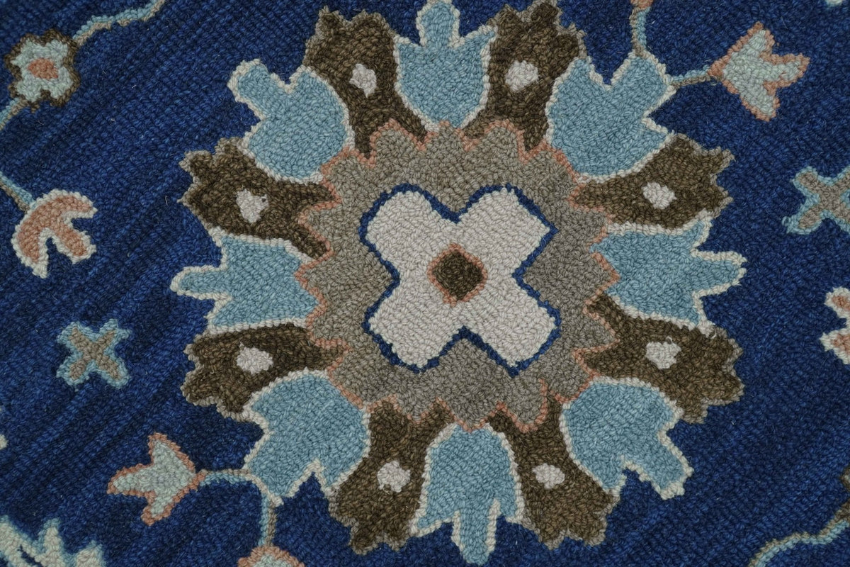 Custom Made Traditional Oriental Design Blue And Beige Hand-Tufted Wool Area Rug.