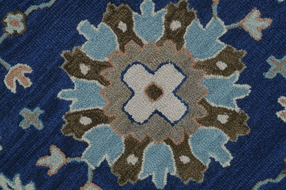 Custom Made Traditional Oriental Design Blue And Beige Hand-Tufted Wool Area Rug.