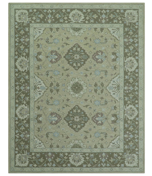 Custom Made Traditional Oriental Design Earthy Beige Hand-Tufted Wool Area Rug.