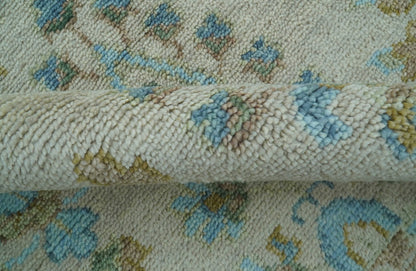Custom Made Traditional Oriental Design Ivory And Blue Hand knotted Wool Area Rug.
