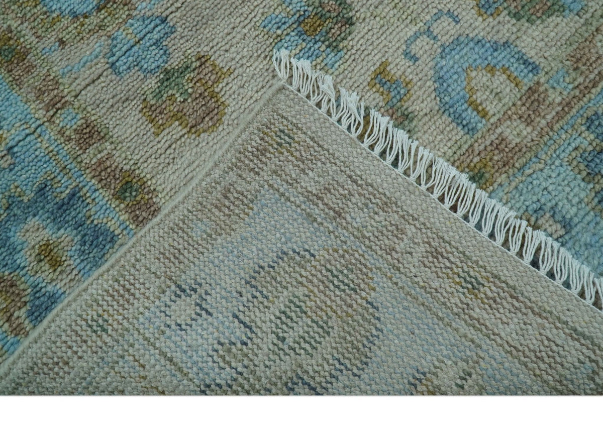 Custom Made Traditional Oriental Design Ivory And Blue Hand knotted Wool Area Rug.