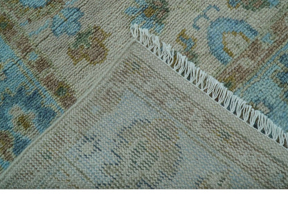 Custom Made Traditional Oriental Design Ivory And Blue Hand knotted Wool Area Rug.