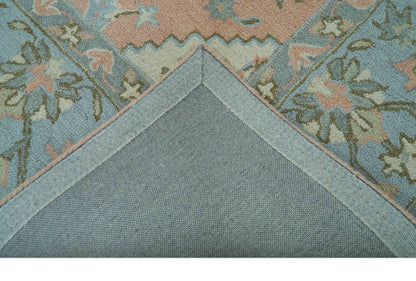 Custom Made Traditional Oriental Design Pink And Blue Hand Tufted Wool Area Rug.