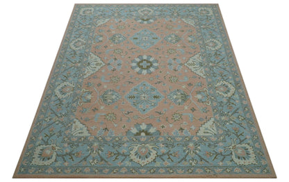 Custom Made Traditional Oriental Design Pink And Blue Hand Tufted Wool Area Rug.