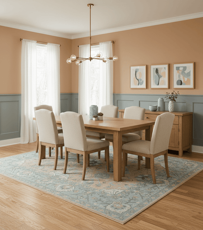 Custom Made Traditional Oriental Design Pink And Blue Hand Tufted Wool Area Rug.