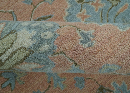 Custom Made Traditional Oriental Design Pink And Blue Hand Tufted Wool Area Rug.