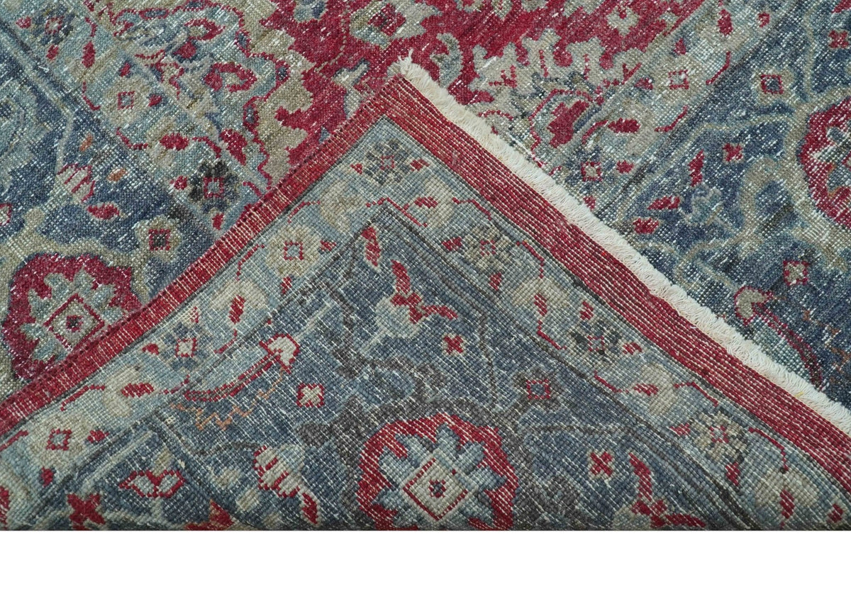 Custom Made Traditional Oriental Design Red And Blue Hand Knotted Wool Area Rug.
