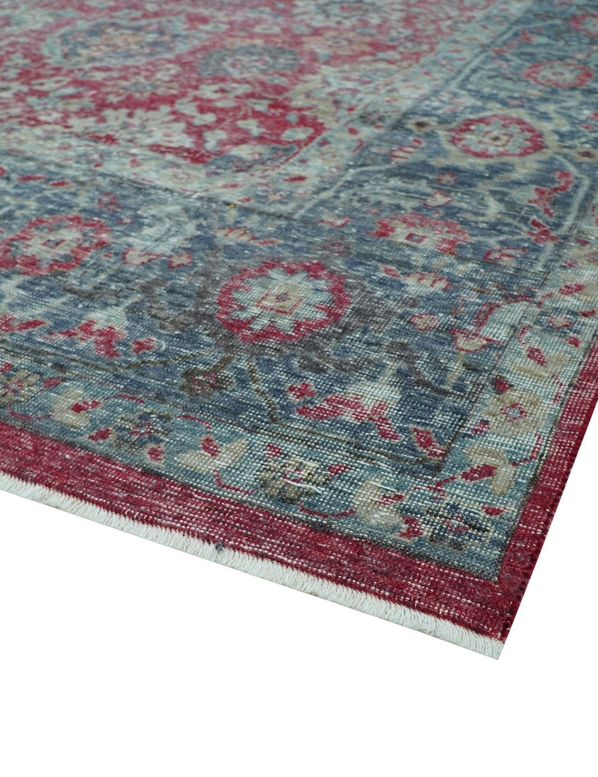 Custom Made Traditional Oriental Design Red And Blue Hand Knotted Wool Area Rug.