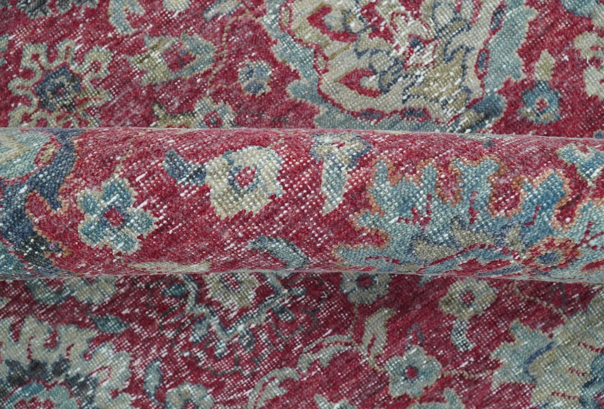Custom Made Traditional Oriental Design Red And Blue Hand Knotted Wool Area Rug.