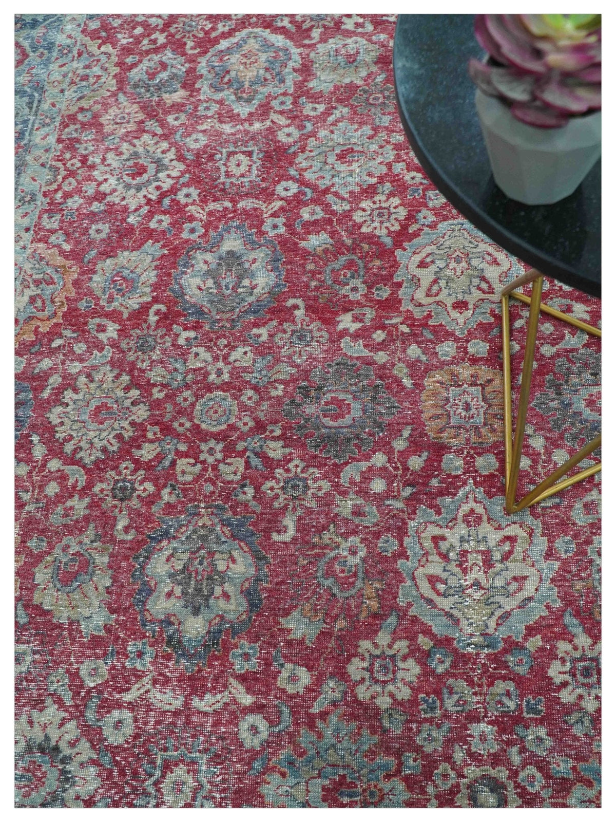Custom Made Traditional Oriental Design Red And Blue Hand Knotted Wool Area Rug.
