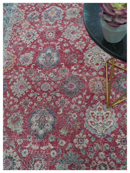 Custom Made Traditional Oriental Design Red And Blue Hand Knotted Wool Area Rug.