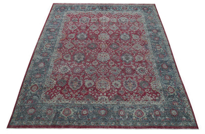 Custom Made Traditional Oriental Design Red And Blue Hand Knotted Wool Area Rug.