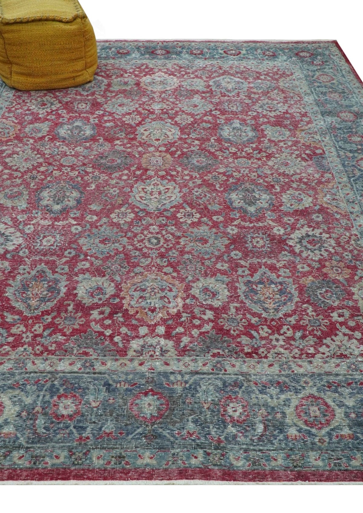 Custom Made Traditional Oriental Design Red And Blue Hand Knotted Wool Area Rug.