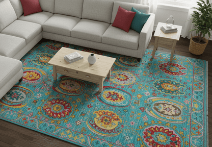 Custom Made Traditional Oriental Design Teal Hand Knotted Wool Area Rug.