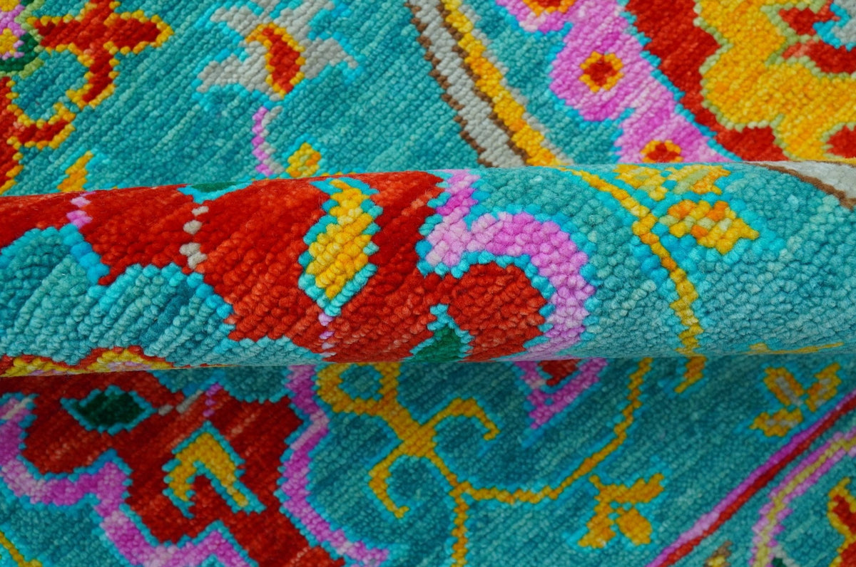 Custom Made Traditional Oriental Design Teal Hand Knotted Wool Area Rug.