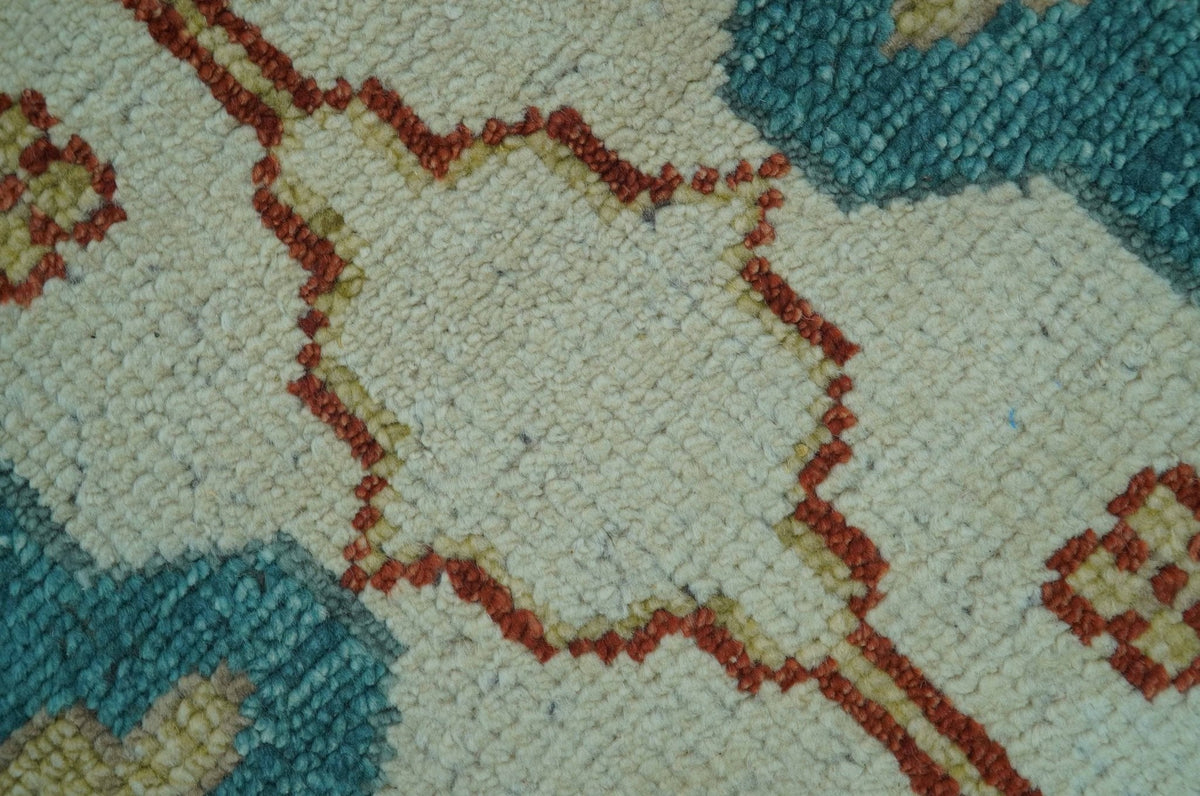 Custom Made Traditional Oriental Oushak Ivory And Blue Hand Knotted Wool Rug.