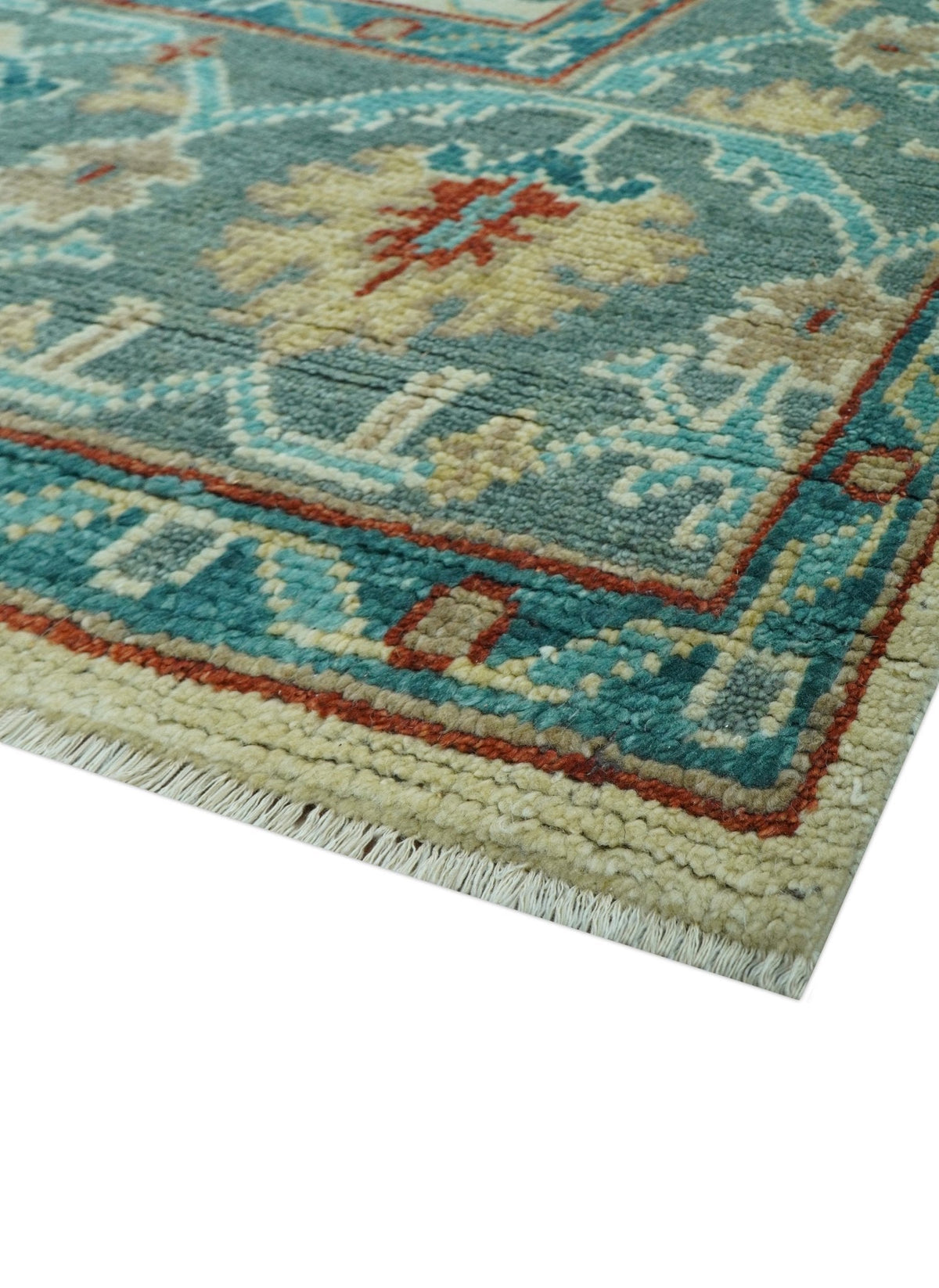 Custom Made Traditional Oriental Oushak Ivory And Blue Hand Knotted Wool Rug.