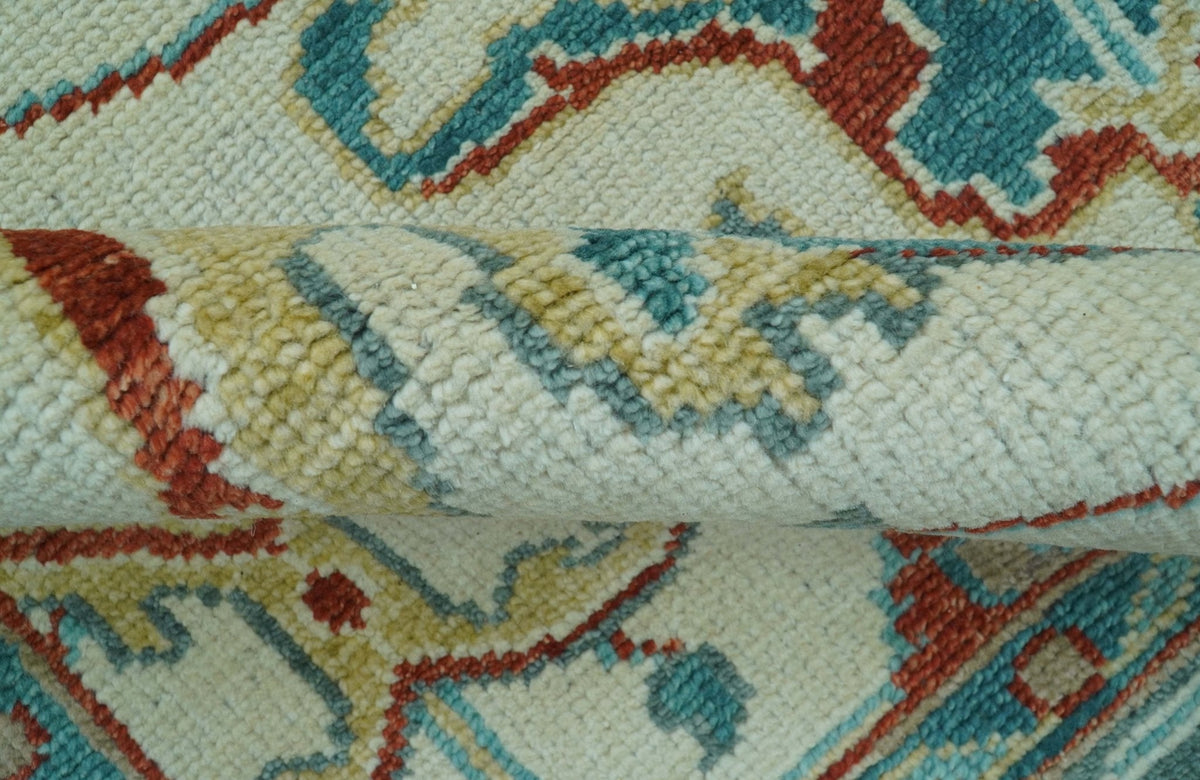 Custom Made Traditional Oriental Oushak Ivory And Blue Hand Knotted Wool Rug.