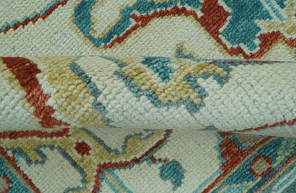 Custom Made Traditional Oriental Oushak Ivory And Blue Hand Knotted Wool Rug.