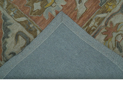 Custom Made Traditional Oriental Rust And Ivory Hand Tufted Wool Area Rug.