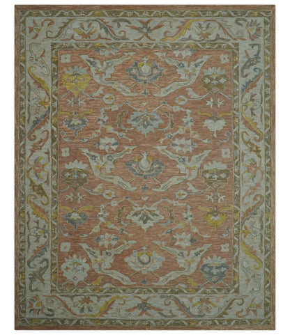 Custom Made Traditional Oriental Rust And Ivory Hand Tufted Wool Area Rug.