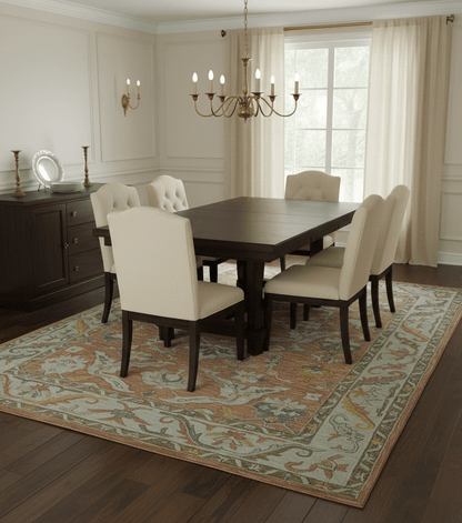 Custom Made Traditional Oriental Rust And Ivory Hand Tufted Wool Area Rug.