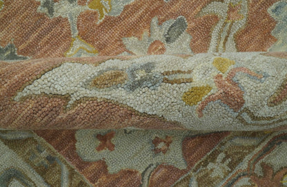 Custom Made Traditional Oriental Rust And Ivory Hand Tufted Wool Area Rug.