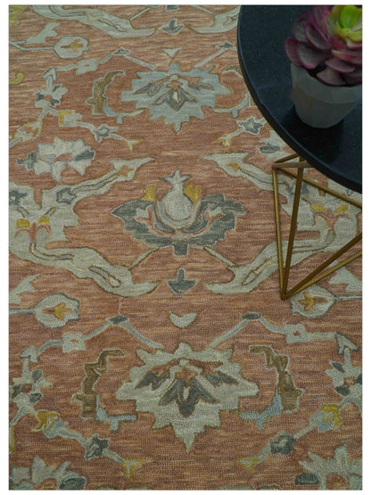 Custom Made Traditional Oriental Rust And Ivory Hand Tufted Wool Area Rug.