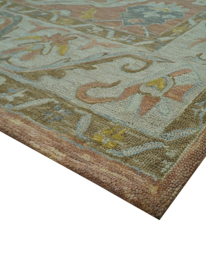 Custom Made Traditional Oriental Rust And Ivory Hand Tufted Wool Area Rug.