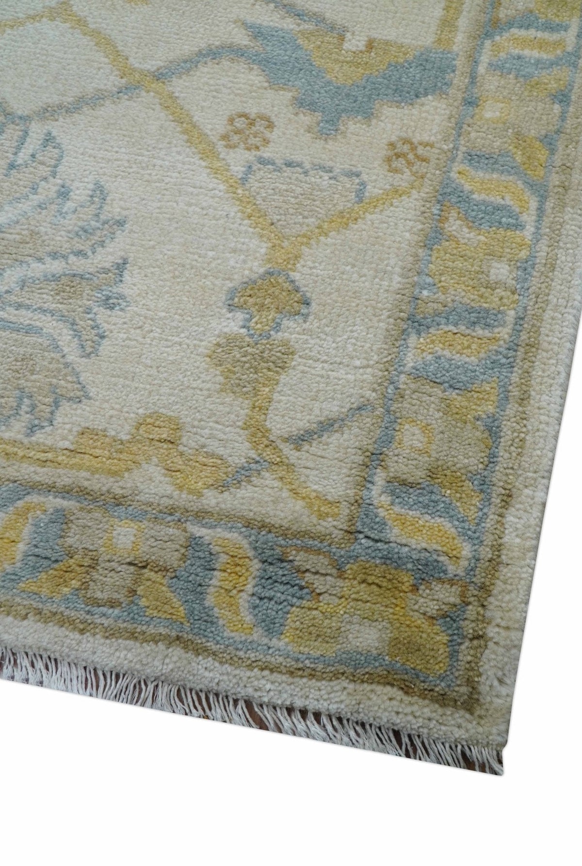 Custom Made Traditional Oushak Beige And Blue Hand Knotted Wool Rug.