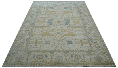 Custom Made Traditional Oushak Beige And Blue Hand Knotted Wool Rug.