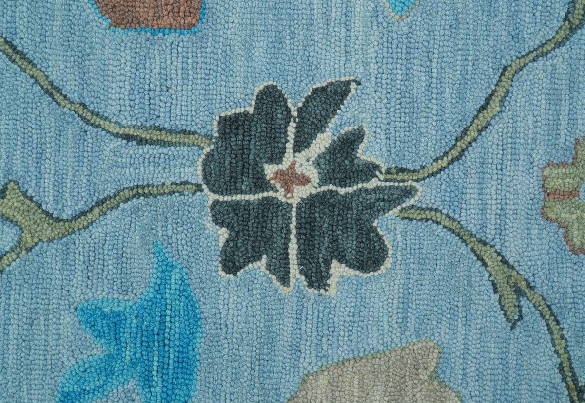 Custom Made Traditional Oushak Blue And Beige Hand Tufted Wool Area Rug.