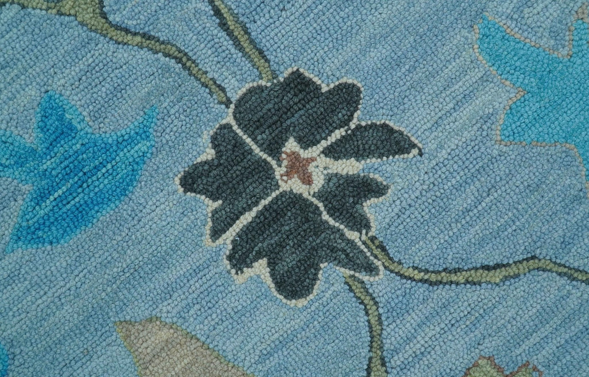 Custom Made Traditional Oushak Blue And Beige Hand Tufted Wool Area Rug.