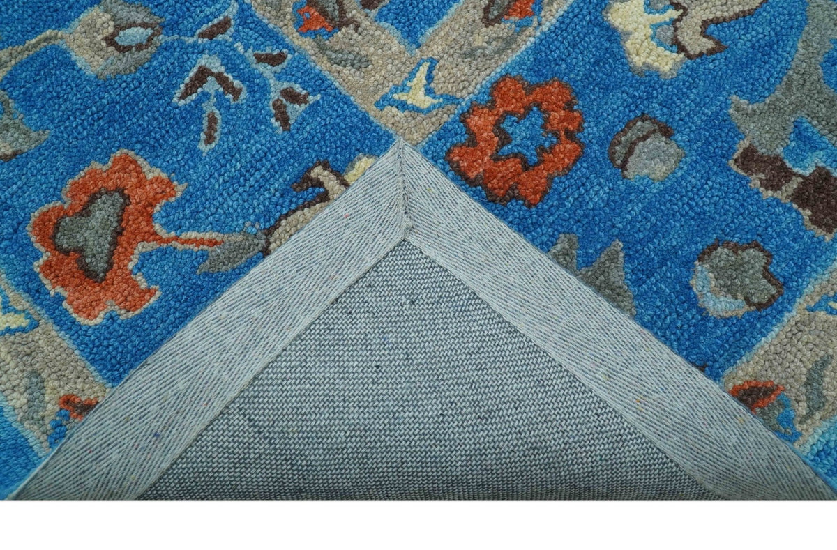 Custom Made Traditional Oushak Blue And Beige Hand Tufted Wool Rug.