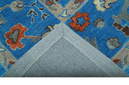 Custom Made Traditional Oushak Blue And Beige Hand Tufted Wool Rug.