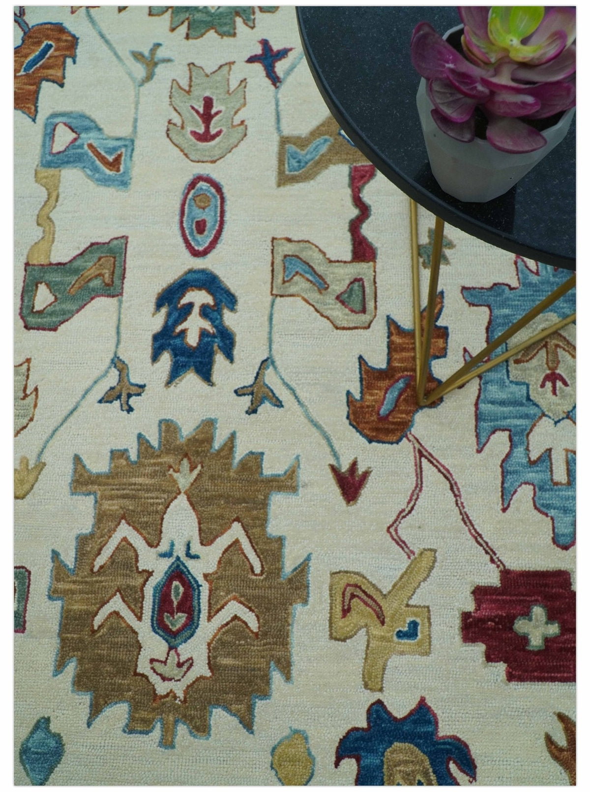 Custom Made Traditional Oushak Blue And Beige Hand Tufted Wool Rug.