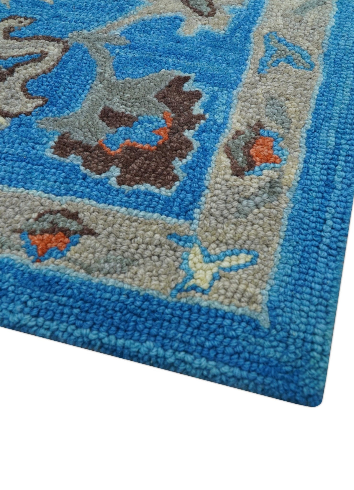 Custom Made Traditional Oushak Blue And Beige Hand Tufted Wool Rug.