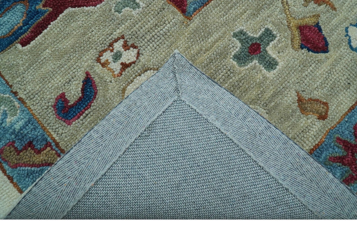 Custom Made Traditional Oushak Blue And Beige Hand Tufted Wool Rug.