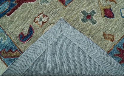 Custom Made Traditional Oushak Blue And Beige Hand Tufted Wool Rug.