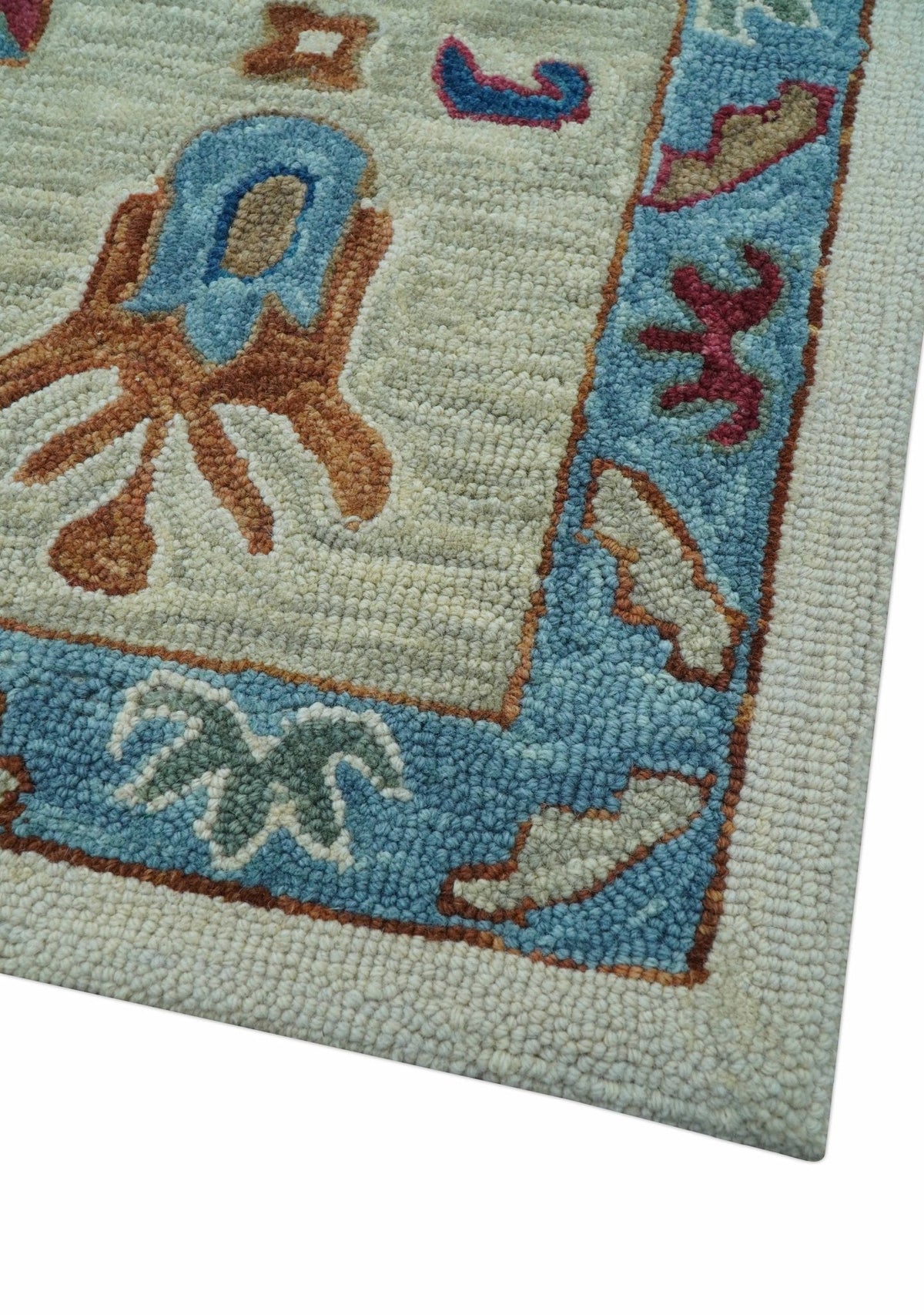 Custom Made Traditional Oushak Blue And Beige Hand Tufted Wool Rug.