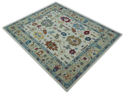 Custom Made Traditional Oushak Blue And Beige Hand Tufted Wool Rug.