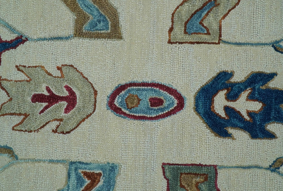 Custom Made Traditional Oushak Blue And Beige Hand Tufted Wool Rug.