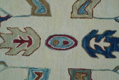 Custom Made Traditional Oushak Blue And Beige Hand Tufted Wool Rug.