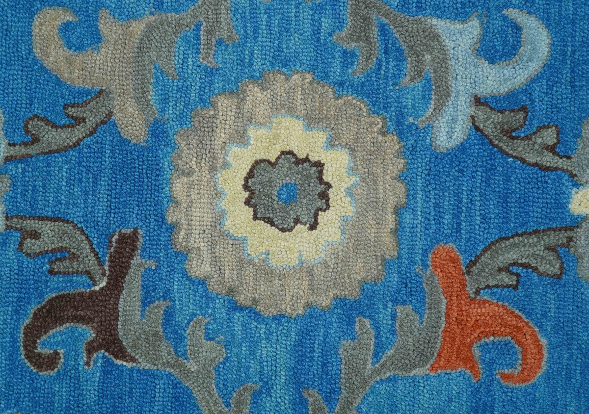 Custom Made Traditional Oushak Blue And Beige Hand Tufted Wool Rug.