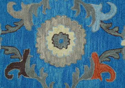 Custom Made Traditional Oushak Blue And Beige Hand Tufted Wool Rug.