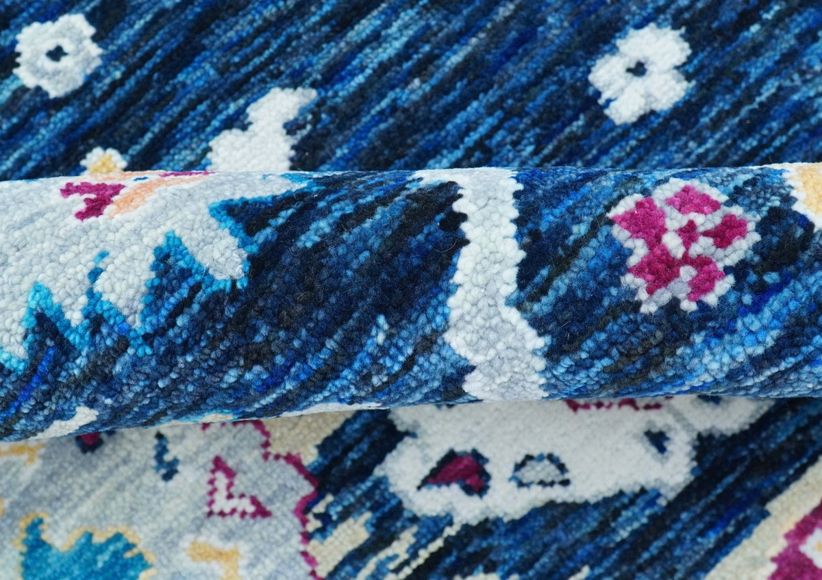 Custom Made Traditional Oushak Blue And Ivory Hand Knotted Wool Rug.