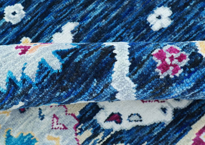 Custom Made Traditional Oushak Blue And Ivory Hand Knotted Wool Rug.