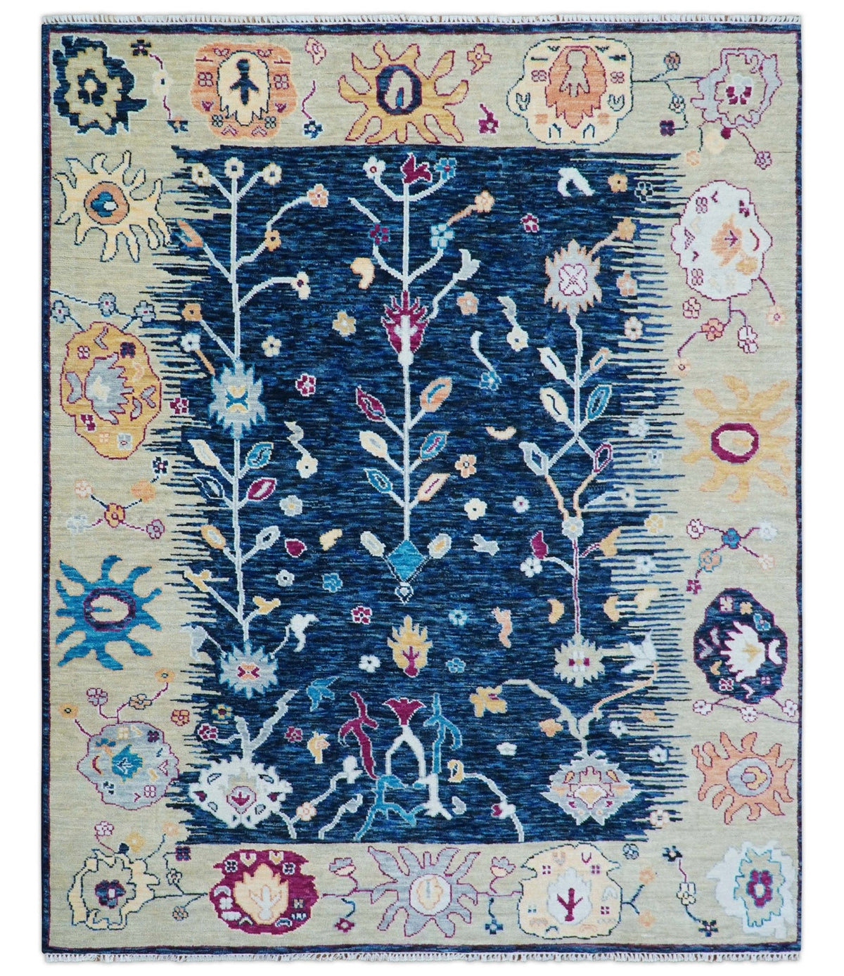 Custom Made Traditional Oushak Blue And Ivory Hand Knotted Wool Rug.