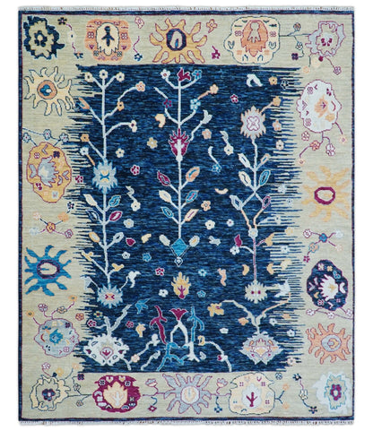 Custom Made Traditional Oushak Blue And Ivory Hand Knotted Wool Rug.