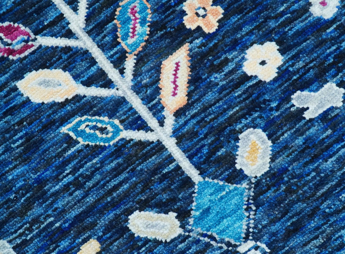 Custom Made Traditional Oushak Blue And Ivory Hand Knotted Wool Rug.